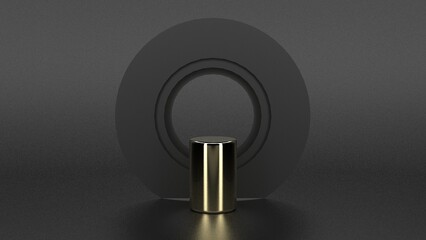 Golden podium with black circle product display stand minimal luxury decoration stand 3d render