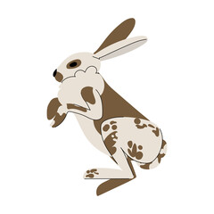 Fototapeta na wymiar Jumping rabbit with brown spots. Hare character isolated on white background. Vector illustration