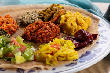 A closeup view of a veggie combination plate.