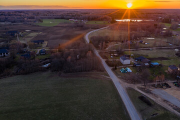 Fototapeta premium Rural Countryside Farmland Fields in Sunset