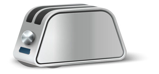 Realistic toaster. Glossy metal toast machine. Silver kitchen appliance