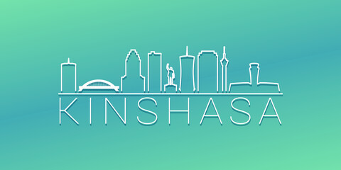 Obraz premium Kinshasa, Democratic Republic of the Congo Skyline Linear Design. Flat City Illustration Minimal Clip Art. Background Gradient Travel Vector Icon.