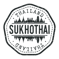 Thani, Mueang, Sukhothai, Thailand Stamp Skyline Postmark. Silhouette Postal Passport. City Round Vector Icon. Vintage Postage Design.