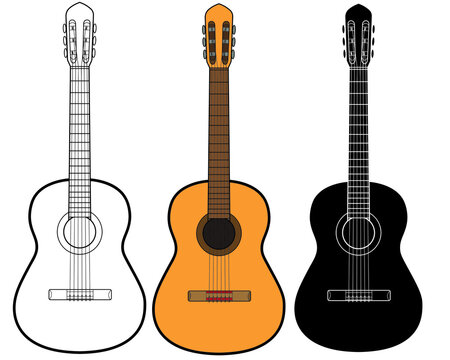 Set of Acoustic guitar isolated on white background. Vector illustration