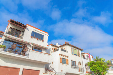 Fototapeta na wymiar Low angle view of the neighborhood in San Clemente, California with mediterranean designs