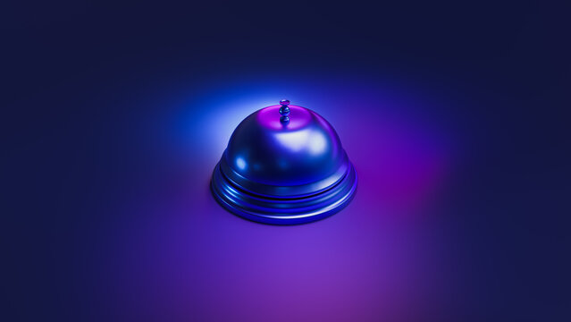 3D rendering, illustration of a hotel concierge bell on a blue background
