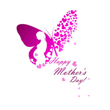 vector illustration of silhouette of pregnant woman and butterflies. Happy Mother's Day.