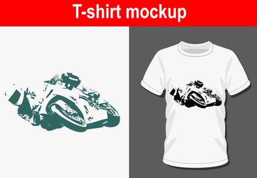 Graphic t-shirt design, Motorcyclist at sport bike rides by empty asphalt road ,vector illustration for t-shirt.