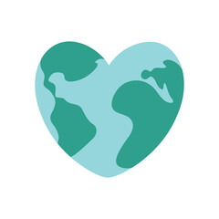 Earth globe with continents and oceans. World or planet icon in heart shape. Hand drawn vector illustration