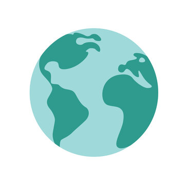 Earth globe with continents and oceans. World or planet icon. Hand drawn vector illustration