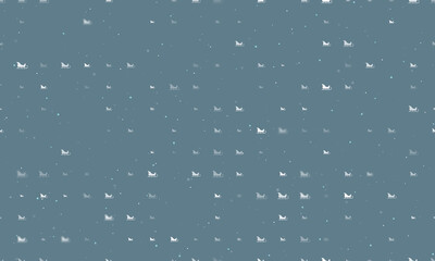 Seamless background pattern of evenly spaced white sleigh symbols of different sizes and opacity. Vector illustration on blue gray background with stars