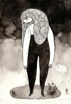 Girl with tears coming down