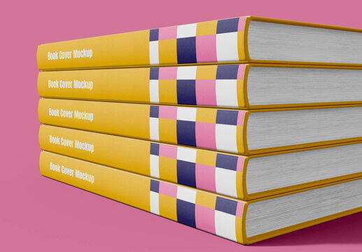 Five Stacked Books Mockup