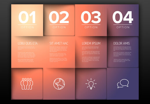 Four Purple Number Options Schema Layout with Icons