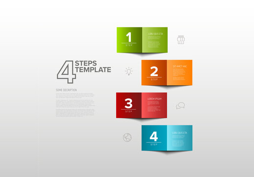 Four Simple Colorful Folded Paper Steps Process Infographic Layout on Light Background