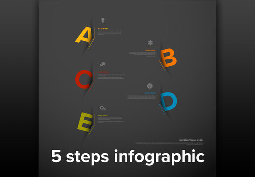 Five Letter Color Vertical Steps Dark Progress Page Layout