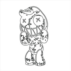 Horror coloring page , horror creepy kawaii Vector cartoon voodoo doll ,pastel goth | pastel vector designs