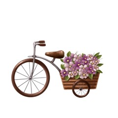 garden cart with flowers, watercolor style illustration, holiday clipart