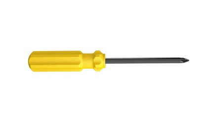 3d illustration. A beautiful view of yellow screwdriver on a white blackground. Work tool for repair and fix.