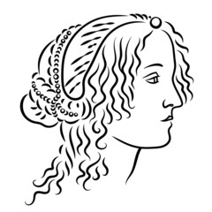 Naklejka na ściany i meble Sandro Botticelli - A Lady in Profile. Simonetta Vespucci. Replica, part, head.
