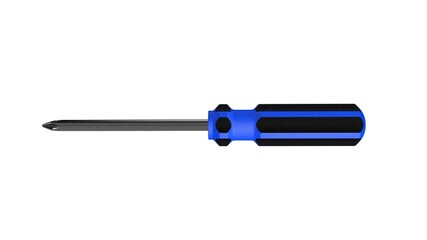 3d illustration. A beautiful view of blue screwdriver on a white blackground. Work tool for repair and fix.