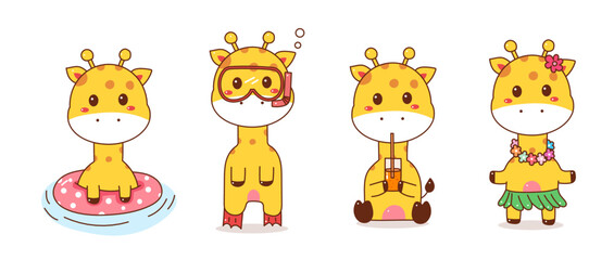cute giraffe cartoon for summer time. © Knocknack