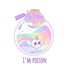 cute poison bottle cartoon pastel color and unicorn for t-shirt