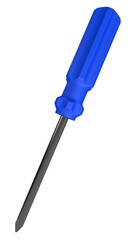 3d illustration. A beautiful view of blue screwdriver on a white blackground. Work tool for repair and fix.