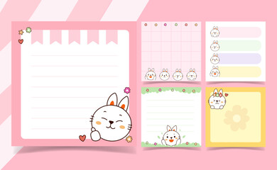 cute memo rabbit cartoon with sweet color. note journal. 