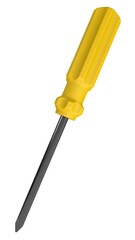 3d illustration. A beautiful view of yellow screwdriver on a white blackground. Work tool for repair and fix.
