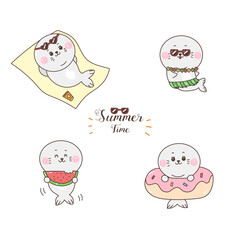 cute seal cartoon summer set.