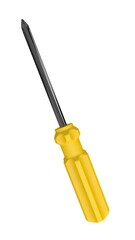 3d illustration. A beautiful view of yellow screwdriver on a white blackground. Work tool for repair and fix.