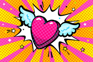 Happy Valentine's day lettering in pop art style. Concept of love.