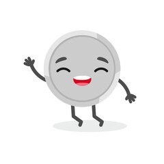 Cute smile emotional coin character. Funny vector cartoon money