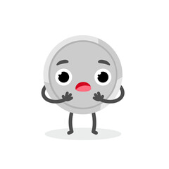 Emotional coin scared character. Funny vector cartoon money