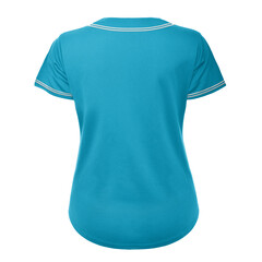 A high resolution Back View Awesome Womens Baseball Jersey Mockup In Cyan Blue Color to help you present your design ideas beautifully.