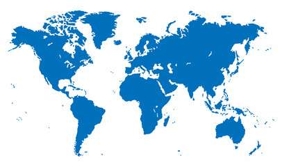 Fototapeta na wymiar blue plane map of the world on white background