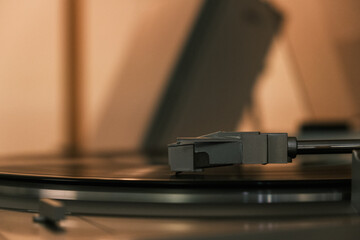 Fototapeta na wymiar Vinyl record playing audio sound