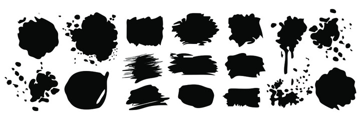 Set of different blotch shapes. Random abstract liquid shapes, round abstract organic elements. Pebble, drops and blobs silhouettes. Simple rounded shapes. Vector illustration