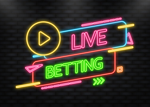 Neon Icon. Live Betting Neon Banner In Flat Style. Soccer Ball. Vector Flat Illustration.