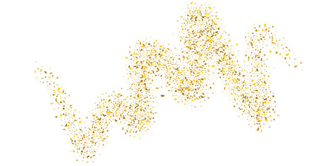 Golden glitter confetti on a white background. Illustration of a drop of shiny particles. Decorative element. Luxury background for your design, cards, invitations, gift, vip.
