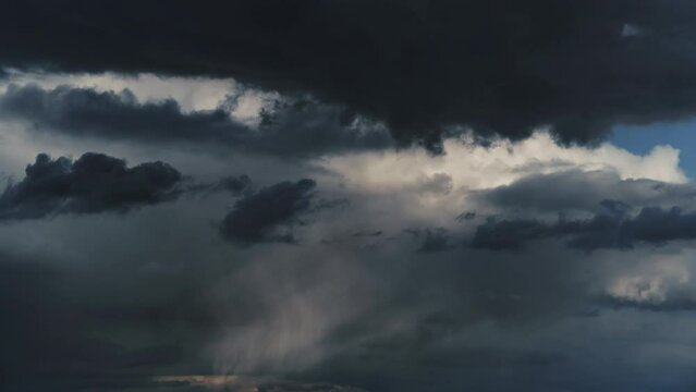 background of dark dramatic sky with stormy clouds timelapse before rain or snow, extreme weather
 