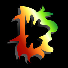 Vector letter D. Colorful alphabet set. Green yellow red color.