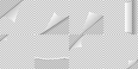 Realistic curled paper corners big set. Mockup pages edge curl and bent papers. 3D Page Curl with shadow - stock vector. Object for poster, banner, cover.