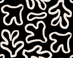 Seamless pattern with abstract outline organic shapes. Vector hand drawn background in minimalist boho doodle style. Matisse inspired