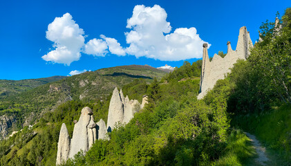The natural earth pyramids of Euseigne in the valley of Herens- Heremence are one of Switzerland most important geological sights. © Taljat