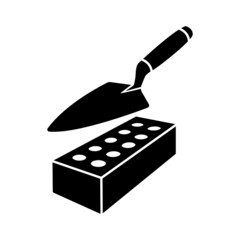 Trowel and brick icon. Symbol of construction or building work. Vector Illustration