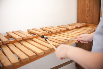 A man plays the xylophone