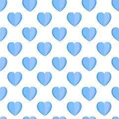 Seamless pattern with hearts, blue hearts on a white background, blue love hearts