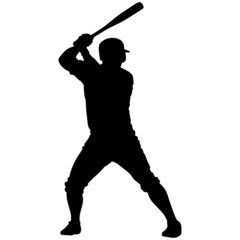 Fototapeta na wymiar baseball batter player, also known as batsman - batman in motion to hit a pitcher's ball with the bat when teeing off. detailed realistic silhouette
